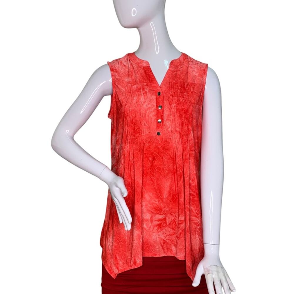 New Directions Bohochic Blouse Size Medium Orange Floral Embossed Texture